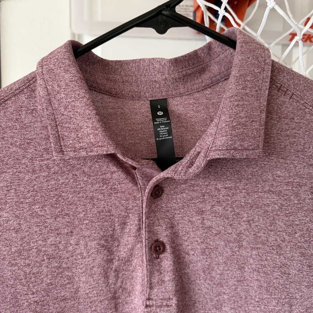Lululemon Men's Evolution Short Sleeve Polo Shirt in Heathered Red Merlot Size S - Picture 7 of 14